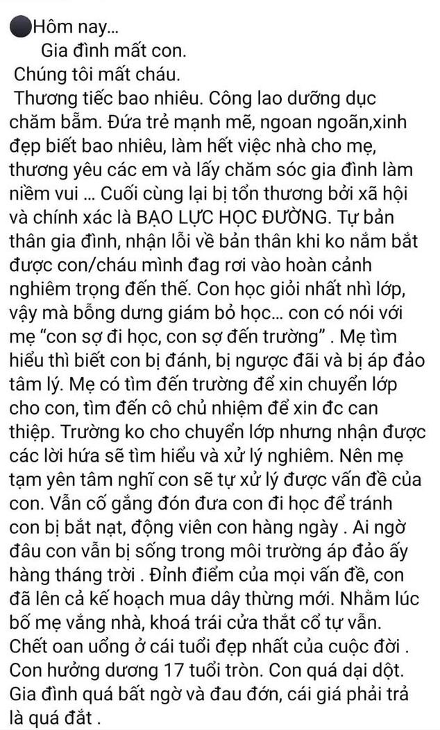 Đại học Vinh lên tiếng vụ nữ sinh THPT Chuyên tự tử nghi do bạo lực học