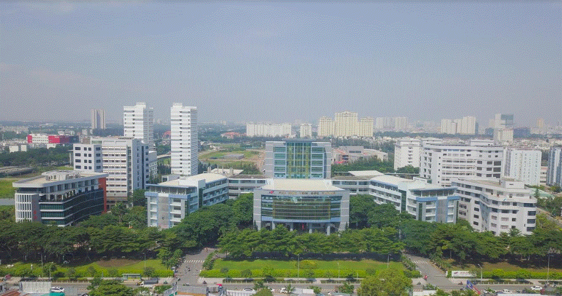 Trường Đại học Tôn Đức Thắng, một cơ sở giáo dục đại học tự chủ toàn diện, nhìn từ trên cao. Ảnh: TDTU.