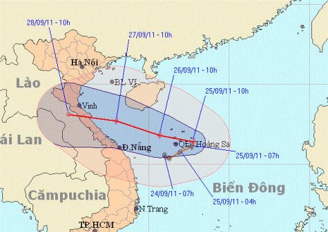 Bão số 4 đang hoạt động mạnh trên quần đảo Hoàng Sa và hưởng thẳng vào các tỉnh miền Trung. (Nguồn ảnh: NCHMF)