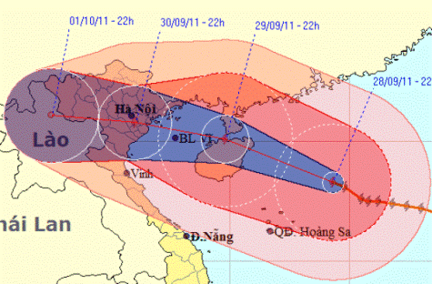 Dự báo, đến 22h ngày 30/9, tâm bão Nesta sẽ nằm giữa khu vực đồng bằng Bắc Bộ. (Nguồn NCHMF)