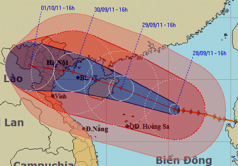 Siêu bão Nesta đang tiến vào các tỉnh đồng bằng Bắc Bộ. (Nguồn NCHMF)