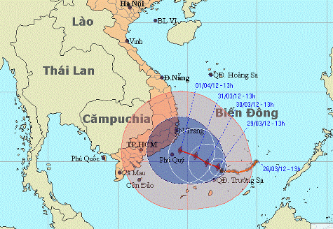 Bão số 1 còn cách bờ biển tỉnh Ninh Thuận - Bình Thuận khoảng 420km.