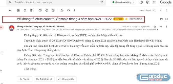 SGD thành phố Hồ Chí Minh hủy cuộc thi Olympic tháng 4 là quyết định đúng đắn ảnh 1