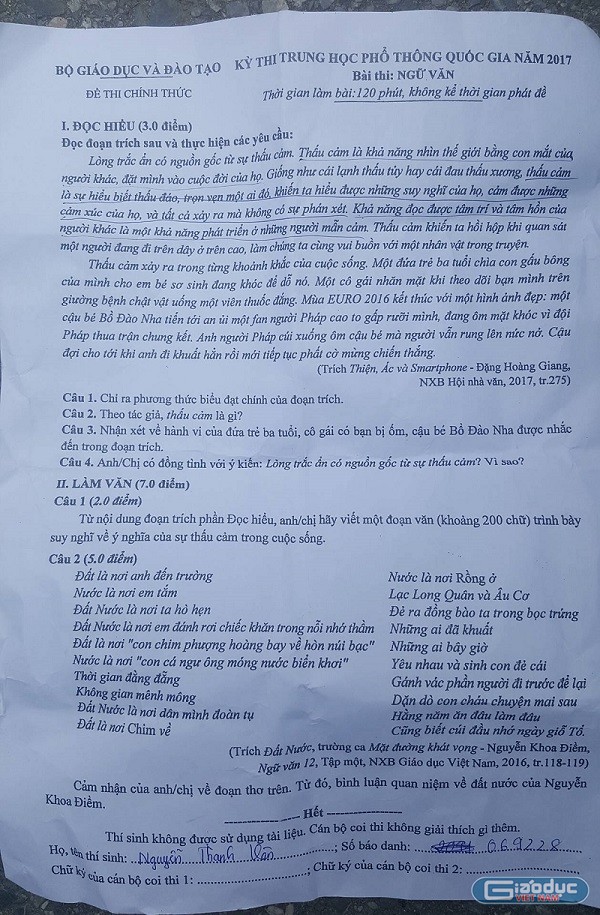 Đề và hướng dẫn giải đề thi quốc gia môn Ngữ văn  ảnh 1