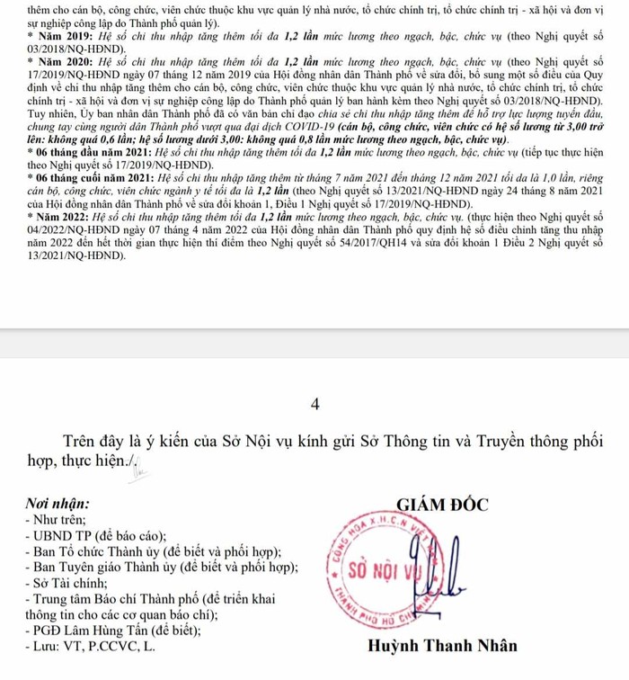 Công văn số 5156/SNV-CCVC về chi thu nhập tăng thêm cho cán bộ, công chức, viên chức, người lao động theo Nghị quyết số 98/2023/QH15. (Ảnh: Ánh Dương) ảnh 1