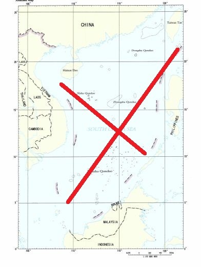 Ảnh chụp bản đồ có đường 9 đoạn đính kèm trong Công hàm Trung Quốc gửi Liên Hợp Quốc năm 2009, nguồn ảnh: Bộ Ngoại giao Hoa Kỳ. Đường gạch chéo màu đỏ do Ban Biên tập thêm vào để khẳng định tính chất phi lý, sai trái của nó, đồng thời bác bỏ cái gọi là yêu sách chủ quyền của Trung Quốc đối với 2 quần đảo Hoàng Sa, Trường Sa của Việt Nam mà Trung Quốc chú thích trong bản đồ này với 2 cái tên sai trái &quot;Xisha Qundao&quot; ở Hoàng Sa và &quot;Nansha Qundao&quot; ở Trường Sa. ảnh 5