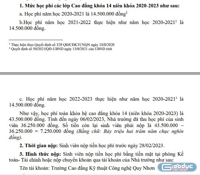 SV K14 CĐ KTCN Quy Nhơn thắc mắc học phí, nhà trường lý giải ra sao? ảnh 1