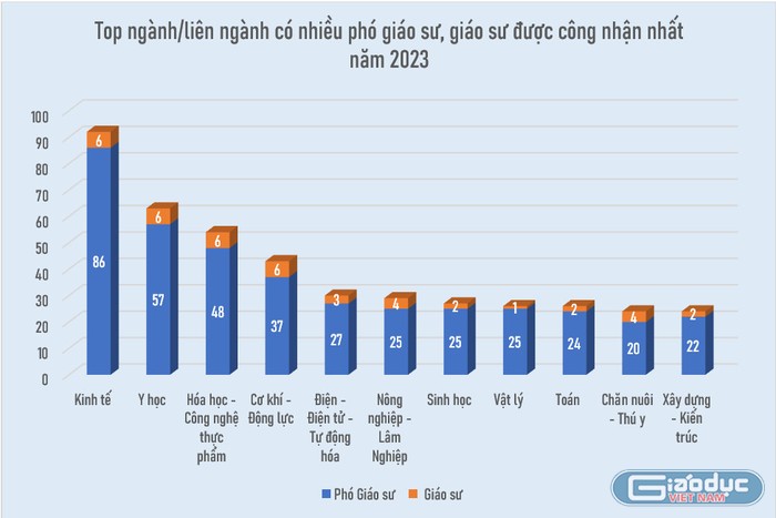 Số lượng giáo sư, phó giáo sư ngành Kinh tế cao nhất trong tất cả các ngành.