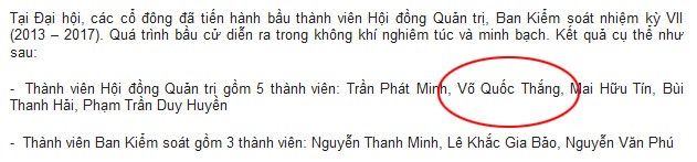 Theo công bố của Ngân hàng Kiên Long, bầu Thắng là một trong năm thành viên HĐQT. (nguồn: kienlongbank.com.vn).