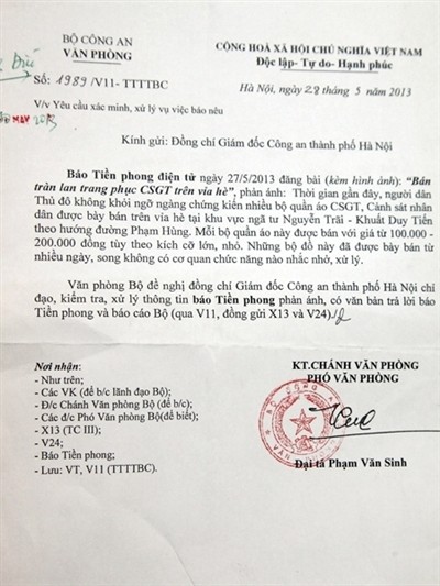 Bộ Công an yêu cầu Giám đốc Công an TP Hà Nội làm rõ (ảnh Tiền Phong)