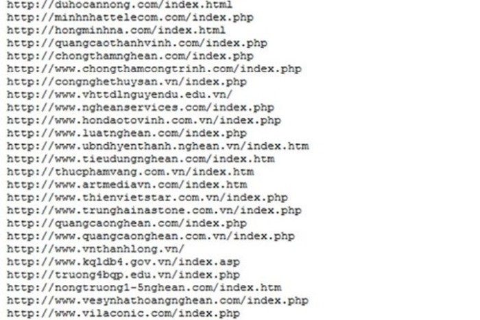 Một số địa chỉ web Việt Nam bị hacker tấn công. (Nguồn: chụp từ securitydaily.net).