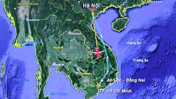 Đường bay thẳng Hà Nội - TP.HCM đi qua không phận Lào và Campuchia