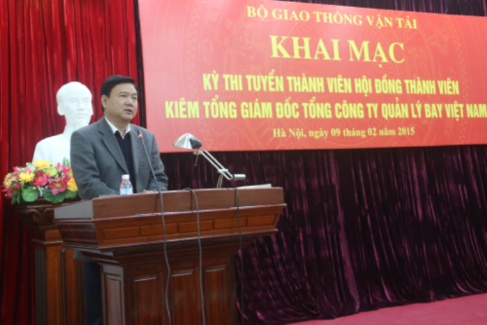 Bộ trưởng Đinh La Thăng phát biểu tại Lễ khai mạc kỳ thi tuyển Thành viên Hội đồng thành viên kiêm Tổng giám đốc Tổng công ty Quản lý bay Việt Nam.