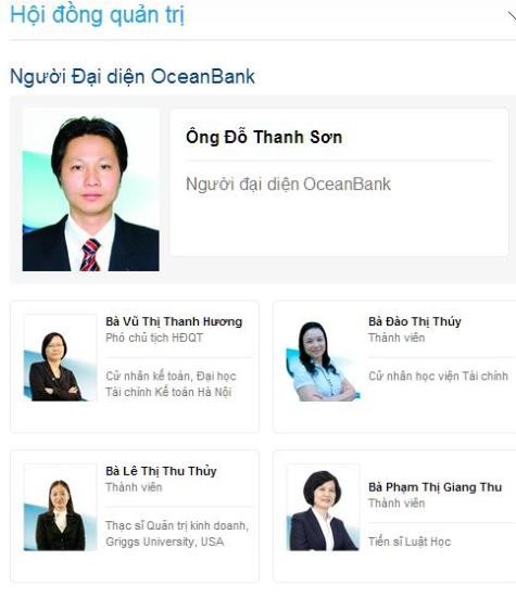 Hội đồng quản trị mới của Ocean Bank trên website của Ngân hàng (Nguồn ảnh oceanbank)