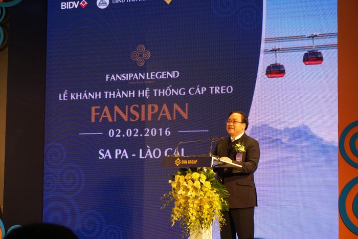 Phó Thủ tướng Hoàng Trung Hải phát biểu tại lễ khánh thành cáp treo Fansipan Sapa