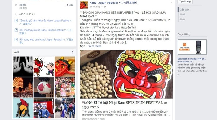 Hanoi Gift Fair đăng tải trên Facebook Hanoi Japan Festival về việc đăng ký gian hàng tại Lễ hội Nhật Bản Setsubun