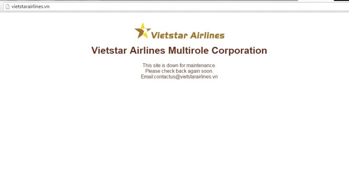 Chiều ngày 30/3, trang website của Vietstar Airlines bất ngờ không truy cập được- Ảnh chụp màn hình chiều ngày 30/3.