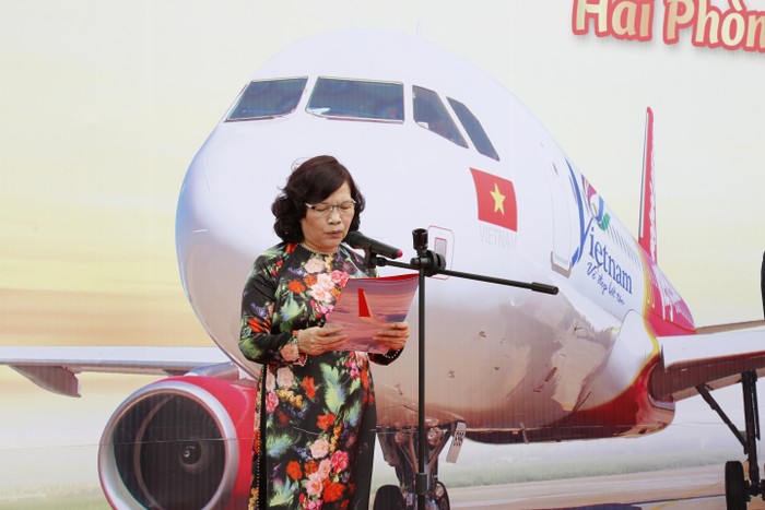 Chủ tịch Vietjet Nguyễn Thanh Hà phát biểu tại sự kiện khai trương đường bay mới.