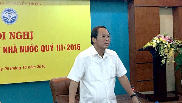 Bộ trưởng Trương Minh Tuấn phát biểu chỉ đạo tại Hội nghị giao ban quản lý nhà nước tháng 9/2016 của Bộ Thông tin và Truyền thông - ảnh nguồn Vietnamnet.