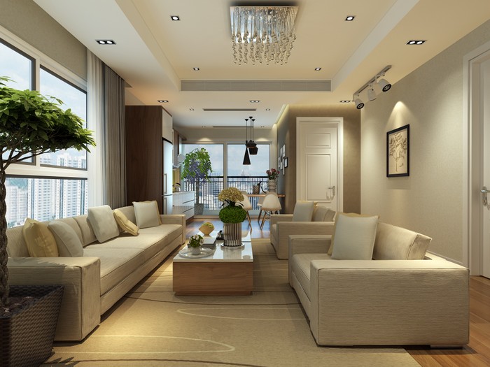 Phòng khách các căn hộ trong Central Field đều được thiết kế đón ánh sáng thiên nhiên - ảnh căn hộ mẫu.