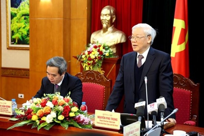 Tổng Bí thư Nguyễn Phú Trọng tại buổi làm việc với Ban Kinh tế Trung ương. ảnh: dangcongsan.vn
