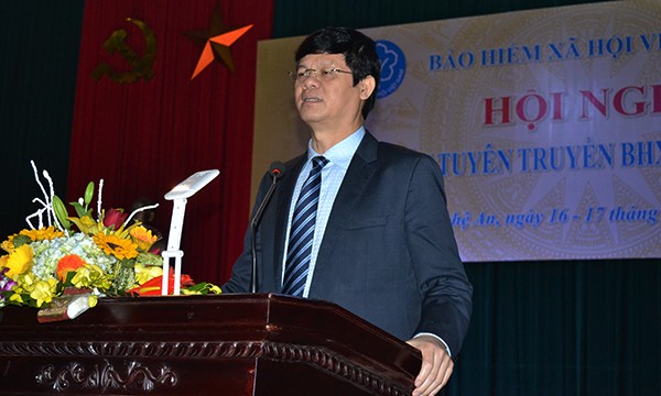 Phó Chủ tịch thường trực Ủy ban nhân dân tỉnh Nghệ An Lê Xuân Đại phát biểu tại Hội nghị - ảnh nguồn Bảo hiểm xã hội Việt Nam.