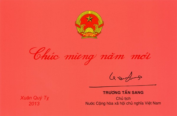 Thiếp chúc mừng năm mới của Chủ tịch nước Trương Tấn Sang