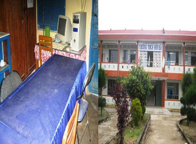 Trường THCS xã Sơn Hà và căn phòng của nữ hiệu phó Nguyễn Thị Thủy - nơi xảy ra vụ việc.