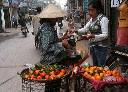 Chị Mai mưu sinh bằng nghề bán hoa quả trên phố