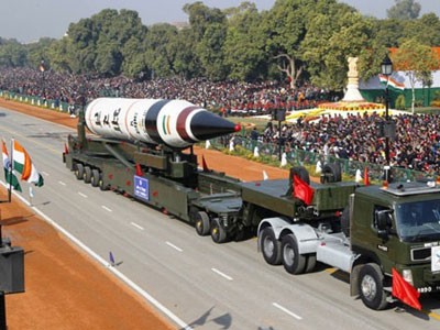Tên lửa Agni V trong lễ duyệt binh chào mừng quốc khánh Ấn Độ ngày 26/1.