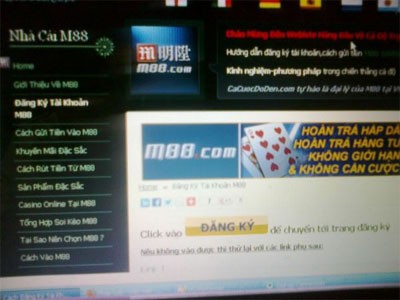 Giao diện trang web M88.com