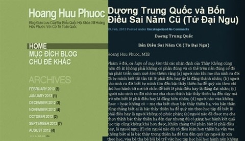 Bài viết Dương Trung Quốc - Bốn điều sai năm cũ đăng trên blog được cho là của ĐBQH Hoàng Hữu Phước.