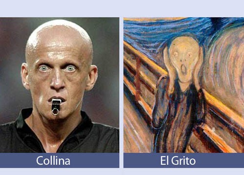 Cựu trọng tài nổi tiếng người Italy, Collina trông giống nhân vật trong bức tranh The Scream của danh họa Edvard Munch.