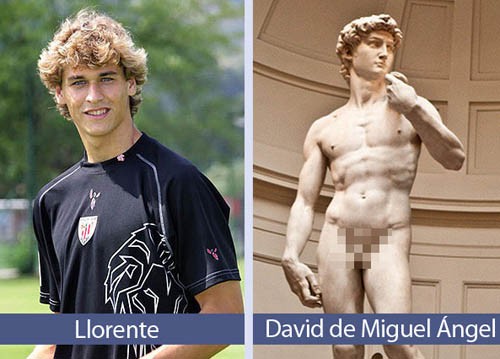 Tiền đạo Llorente của Athletic Bilbao có gương mặt và mái tóc giống bức tượng nổi tiếng David de Miguel Angel đến bất ngờ.