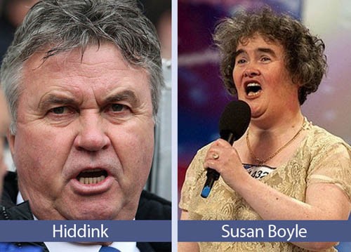 HLV Guus Hiddink như người nhà với nữ ca sĩ Susan Boyle, tài năng âm nhạc được phát hiện qua cuộc thi Britain”s Got Talent năm 2009.