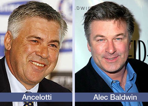 HLV Ancelotti trông khá giống với tài tử người Mỹ, Alec Baldwin.