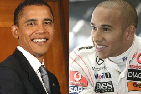 Tổng thống Mỹ, Barack Obama và tay đua nổi tiếng Lewis Hamilton.