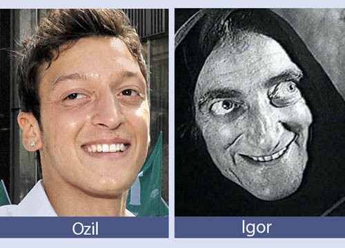 Ozil có nét khá giống với nhân vật Igor do diễn viên Marty Feldman thủ vai trong bộ phim hài nổi tiếng Young Frankenstein.
