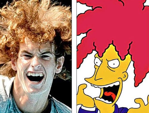 Mái tóc và cái miệng của Andy Murray khiến chúng ta liên tưởng tới nhân vật Sideshow Bob trong serie phim hoạt hình The Simpsons rất nổi tiếng của Mỹ.