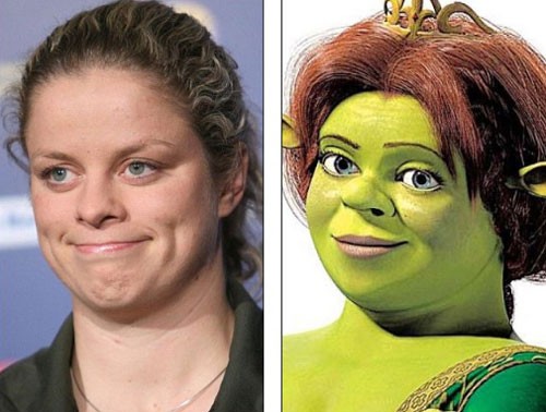 Tay vợt người Bỉ, Kim Clijsters và nàng công chúa Fiona trong bộ phim hoạt hình Shrek.