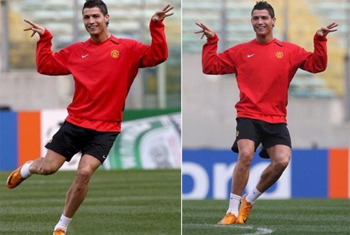 Ronaldo và vũ điệu hài hước trên sân tập.