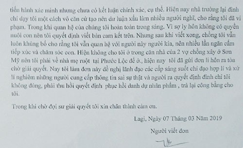 Một phần nội dung lá đơn cô H. gửi Ủy ban nhân dân tỉnh và Sở Giáo dục &amp; Đào tạo tỉnh Bình Thuận