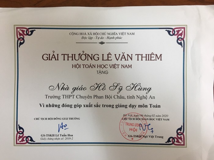 Giải thưởng Lê Văn Thiêm (Ảnh nhân vật cung cấp).