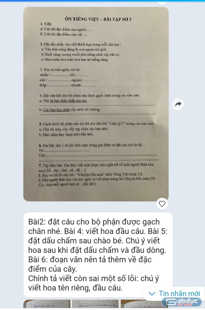 Giáo viên Bình Thuận giao bài trên Zalo cho học sinh mùa dịch (Ảnh tác giả)