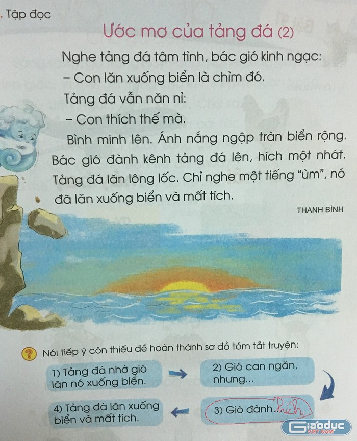 Bài &quot;Ước mơ tảng đá&quot; in trong sách tiếng Việt Cánh Diều tập 2 (Ảnh Đỗ Quyên)