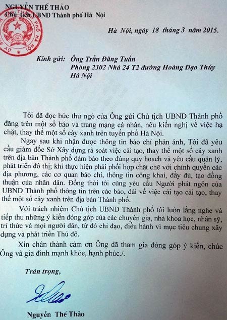Nội dung bức thư của Chủ tịch Hà Nội bị cho là lỗi văn phong, lỗi chính tả (Ảnh: PN)