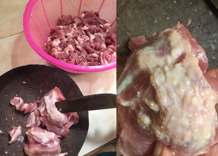 Hình ảnh thịt lợn nghi nhiễm sán gạo được chế biến cho học sinh trường mầm non Thanh Khương (Ảnh: NVCC)