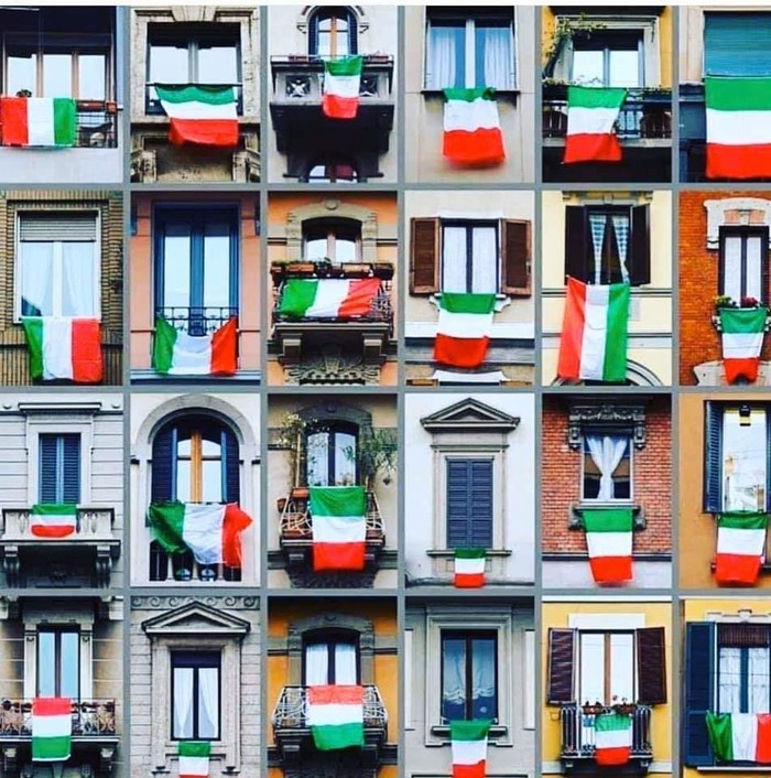 Người dân Ý treo cờ biểu thị tinh thần yêu nước, quyết chiến thắng đại dịch (Ảnh:V.T)
