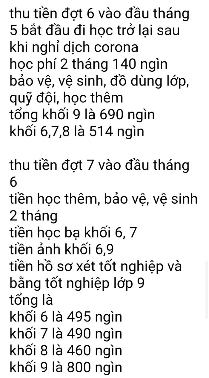 Các khoản thu tại trường cấp 2 Hồng Thuận (Ảnh:N.D)