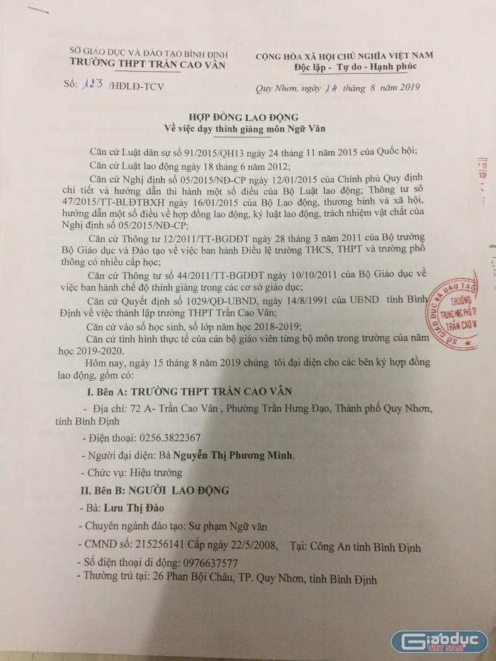 Hợp đồng thỉnh giảng của giáo viên tỉnh Bình Định (Ảnh :V.N)